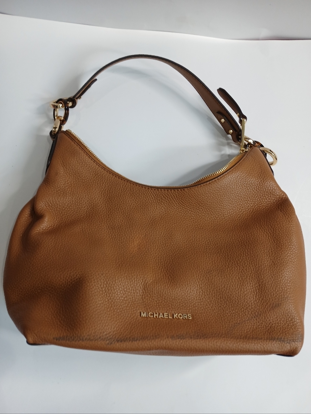 Michael Kors Brown Leather Shoulder Bag | Hobo Style | Gold Logo | Handbag